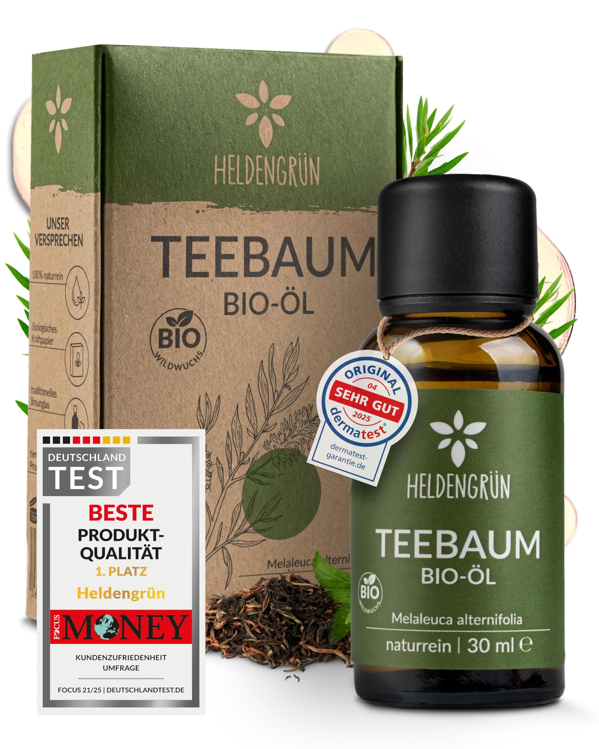 Heldengrün® BIO Teebaumöl [100% NATURREIN] Natürliche Haut- und Gesichtspflege - Tee Tree Oil - Teebaumöl Pickel unterstützt bei Unreinheiten Teebaum 30 ml (1er Pack)