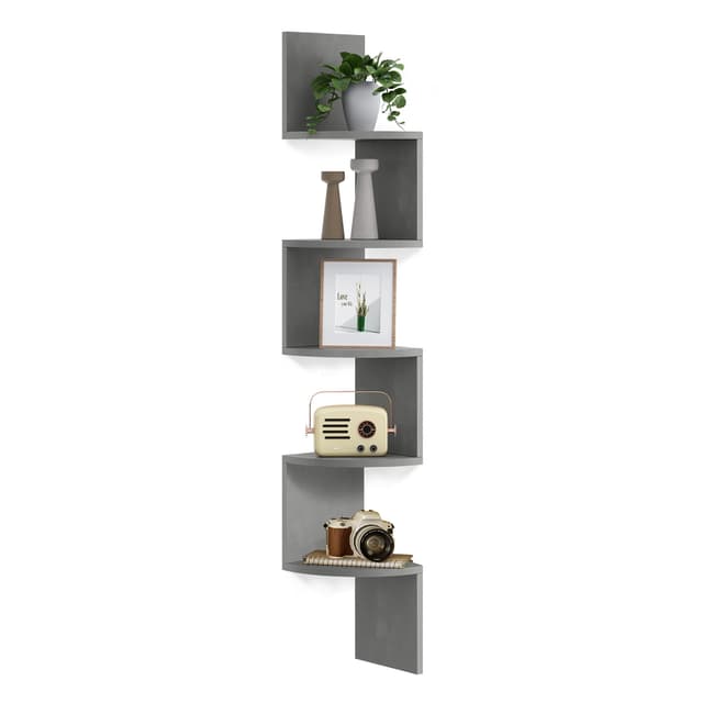 VASAGLE Eckregal, Wandregal 5 Ebenen, Schweberegal für Bücher, Bücherregal, Pflanzenregal für Schlafzimmer, Wohnzimmer, Badezimmer, Homeoffice, Taubengrau 1 Taubengrau