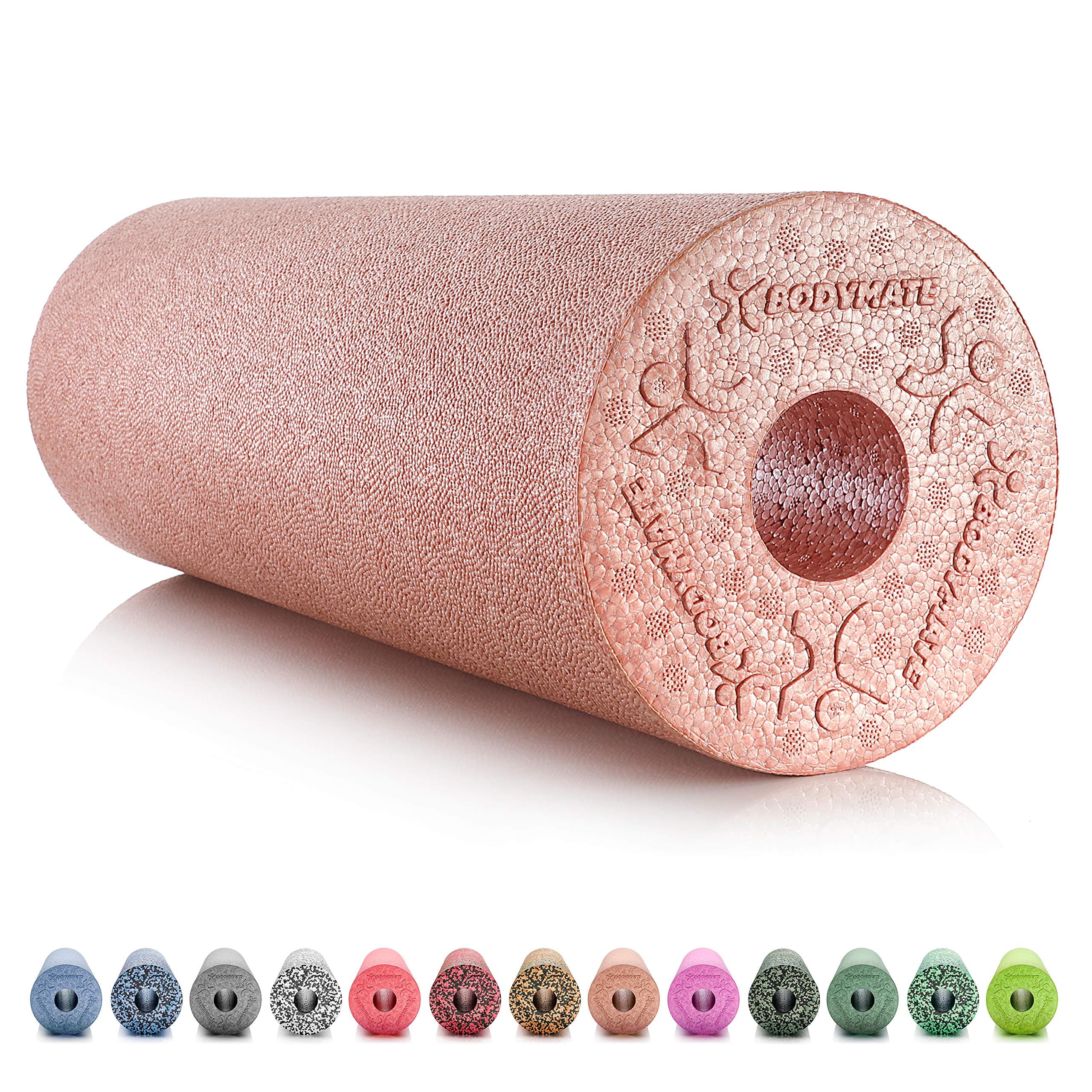 BODYMATE Faszienrolle Standard Mittel-Hart Länge 45 cm Durchmesser 15 cm mit Gratis E-Book - Professionelle Faszienroller Größen Rose Gold