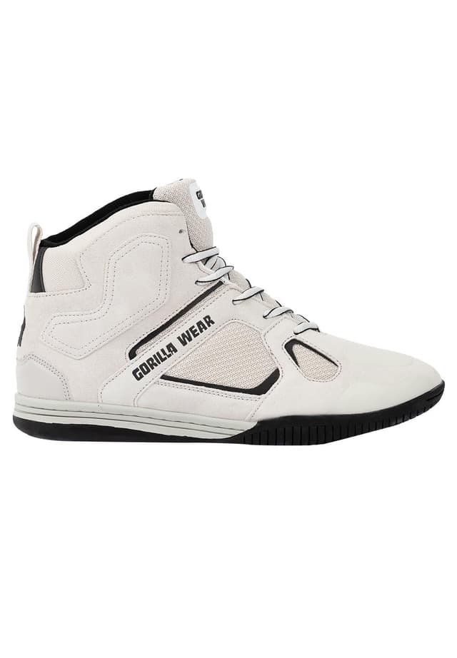 Gorilla Wear Bodybuilding Schuhe Troy High Tops - Schwarz/Rot - Sport Freizeit Alltag Training Workout Schnürsenkel mit Logo Bequem Extra Starker Halt für Herren 37 EU Weiß