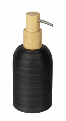 WENKO Seifenspender Mod. Altavalle Badezimmer Zubehör freistehend Polyresin Bambus Design schwarz Natur 0,25 l 7,5 x 18 x 8 cm Badaccessoires