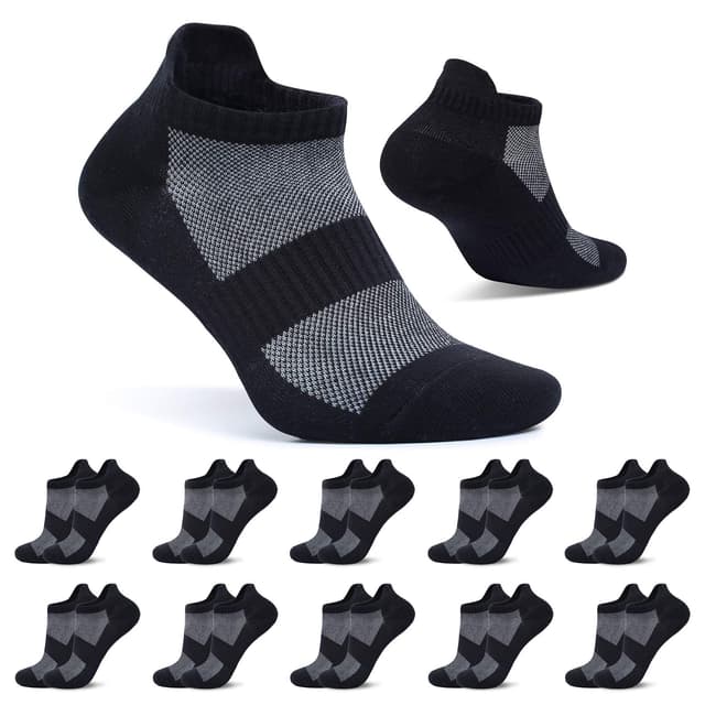 FALARY 10 Paar Sneaker Socken Herren Damen Kurze Socken Baumwolle Sportsocken Atmungsaktive Laufsocken 10x Schwarz 35-38