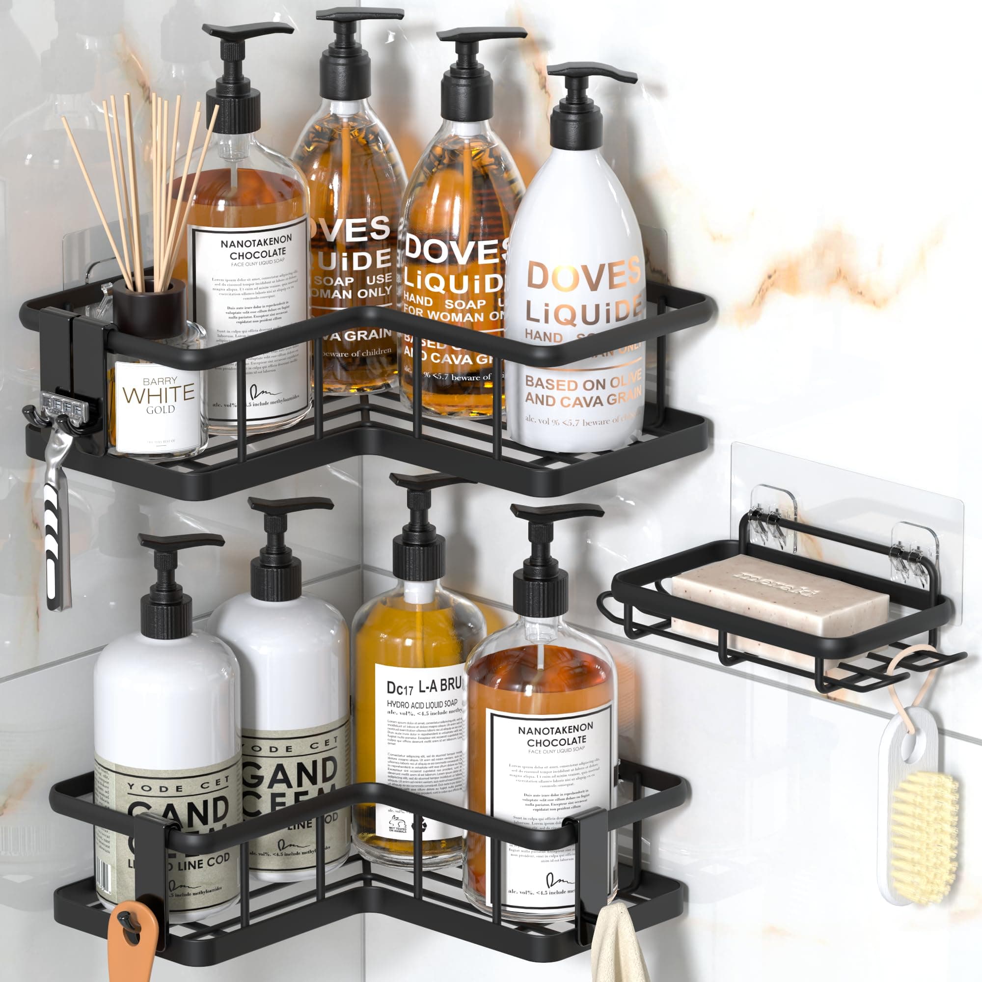 YASONIC Duschablage ohne Bohren Ecke, 3 Stück großer Kapazität Duscheckregal, verdicktes EEckregal Dusche ohne Bohren, Rostfrei Duschablage Ecke Duschregal, Badezimmer Organizer Badregal Shower Shelf 3 Stück Mattschwarz