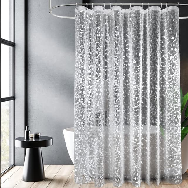 EurCross Duschvorhang 180 x 210 cm mit Gewicht Magnet Unten, Wasserdicht Duschvorhänge Transparent für Badezimmer, Eva Material Antibakteriell Antischimmel Badevorhang mit 12 Ringen 3d Steinmuster H210 x B180 cm (1er Pack)