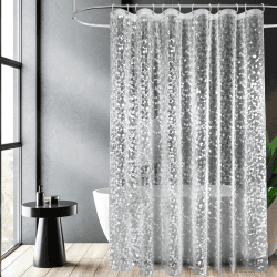 EurCross Duschvorhang 180 x 210 cm mit Gewicht Magnet Unten, Wasserdicht Duschvorhänge Transparent für Badezimmer, Eva Material Antibakteriell Antischimmel Badevorhang mit 12 Ringen 3d Steinmuster H210 x B180 cm (1er Pack)