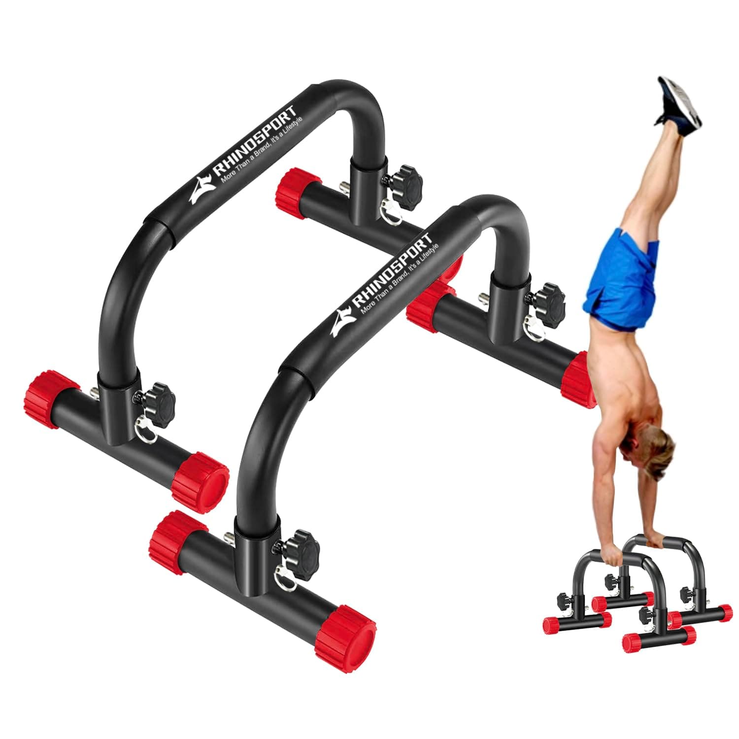 RHINOSPORT Parallettes Bars Dip Calisthenics Push Up Bars 10.2 in High 300Kg/661lbs Gewichtskapazität Krafttraining Home Gym Workouts Calisthenics Ausrüstung [19.6x10.2x10.2 in] Rot