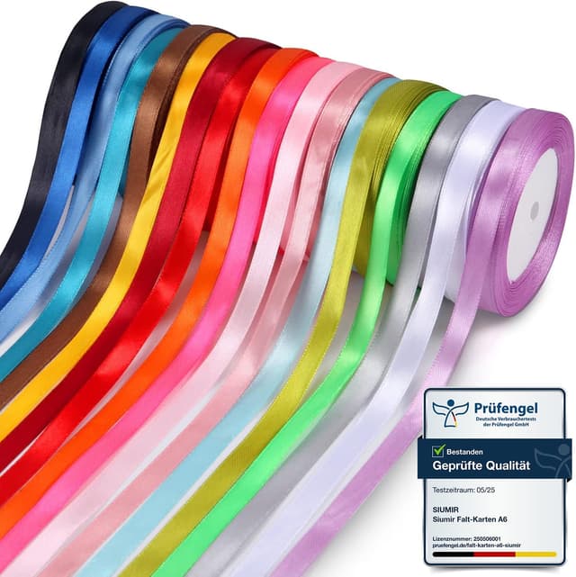 ihaspoko Polyester Satinband, 18 Farben 10 mm x 22 m Dekoration Geschenkband für Heimwerkerkunst handwerk, Geschenk Verpackung, Schleifen, Hochzeitsdekoration 18 Farben (10mm×22m)