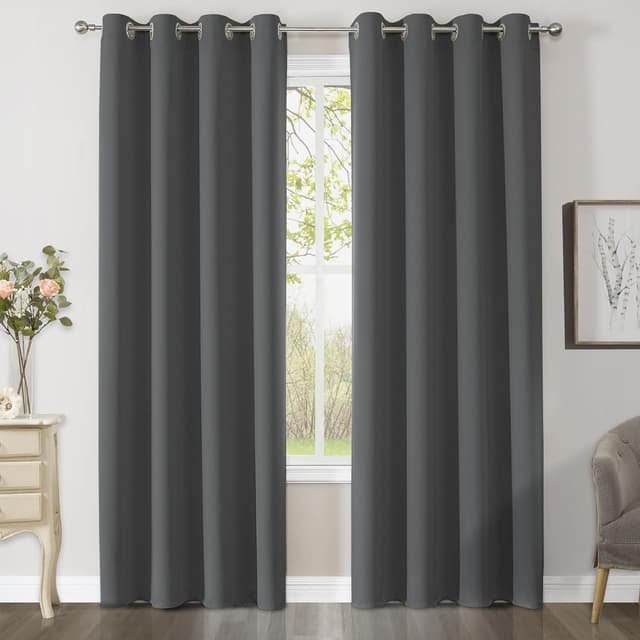 CUCRAF Verdunklungsvorhänge Thermovorhang Kälteschutz 2er Set H117 x B183cm Gardinen mit Ösen Dunkelgrau Vorhang Blickdicht Weich und Langlebig Schallschutz Vorhang für Schlafzimmer Wohnzimmer Dunkelgrau H117 x B183cm