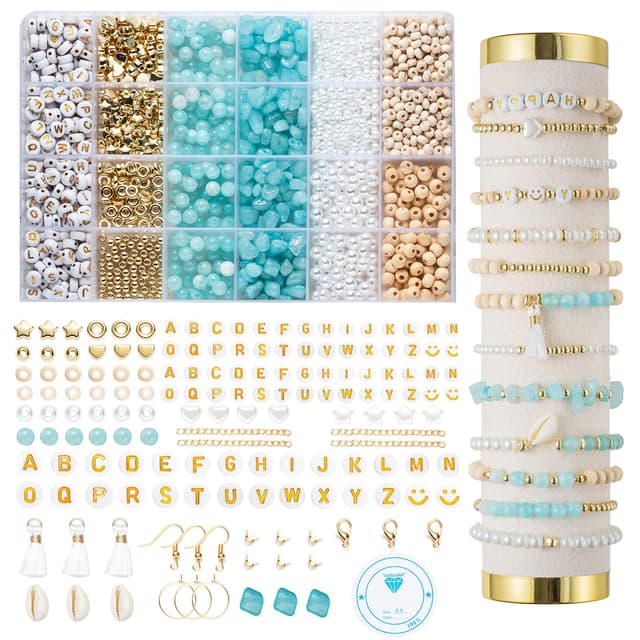 Natürliche Amazonit perlen für armbänder Edelstein Perlen Perlen Set Zum Auffädeln Kit Perlenset Beads für DIY armbänder selber machen Schmuck Halskette Ohrringe Kette für Kinder Erwachsene (Blue)