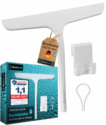 BLUMBACH® Abzieher Dusche mit Halterung, Duschabzieher weiß 28 cm breit Dusch Abzieher Wischer Silikon mit Edelstahl Kern, Duschkabinenabzieher, Wasserabzieher, Shower Squeegee, Scheibenabzieher 28 cm Duschabzieher Weiß
