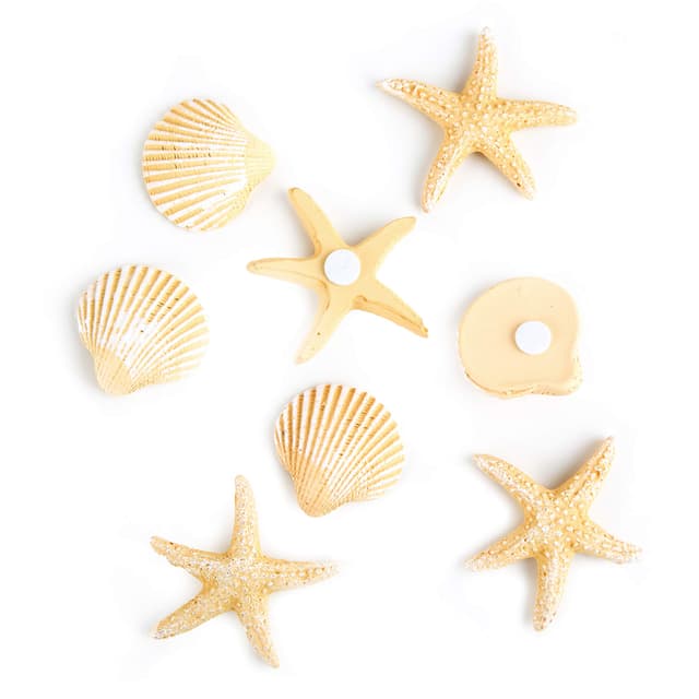 Streudeko Muscheln & Seestern, 8 Stück: Maritime Deko Mini, Tischdeko Flach, Dekoration Wohnzimmer & Badezimmer Maritim, Maritimdeko Klein Geschenke, Sommer, Strand & Meer, Mit Klebepunkt, 3 - 4 cm
