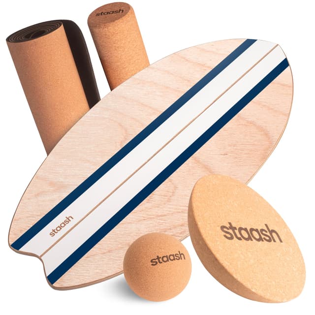 STAASH® Balance Board aus Holz – Starter oder Full Kit – Für Gleichgewicht, Fitness & Surf-Feeling – Spaß & Training Zuhause oder im Studio STAASH - Blau Pro
