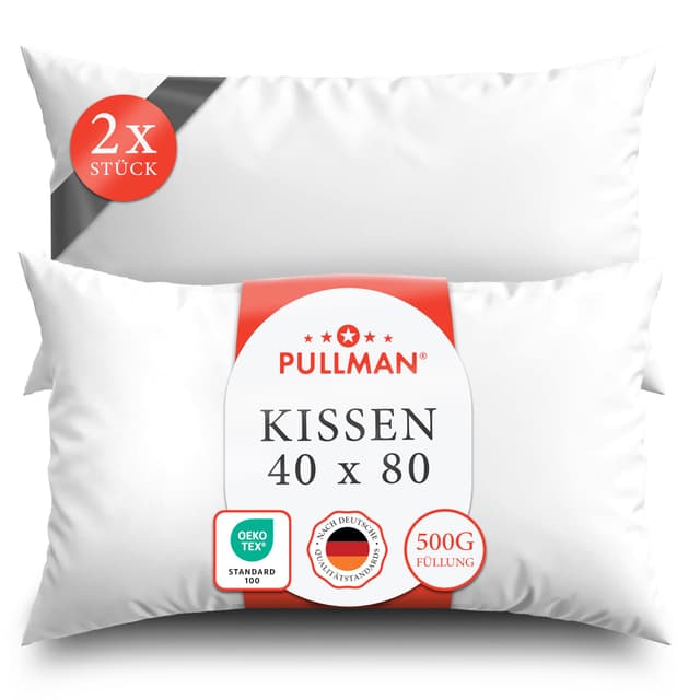 Pullman Kopfkissen 40x80 cm – 2er Set Hotelqualität Mikrofaser Kissen für Alle Schlafpositionen, Allergiker Schlafkissen mit 500 g Füllmaterial, Oeko-Tex zertifiziertes Bett Kissen (40 x 80) 2x | 40x80 cm 2