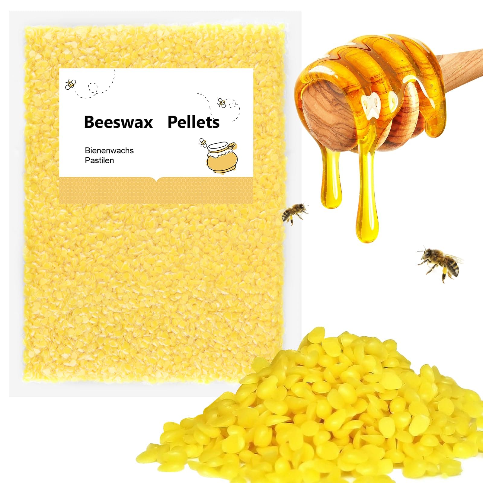 BALFER 100% Reine Bienenwachs Pastillen 900g, für Kosmetik, Kerzen, Cremes, Salben, Seifen, Bienenwachstücher, Kerzenherstellung und Leder-/Holzpflege, Granulat Gelb