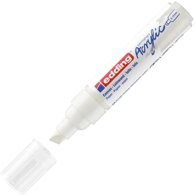 edding 5000 Acrylmarker breit - weiß - 1 Acrylstift wasserfest - breite Keilspitze 5-10 mm - Acryl Farben zum Malen auf Leinwand, Malpapier und Holz - Acrylstifte für Steine Verkehrsweiß matt