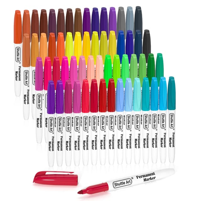 Shuttle Art Permanent Marker, 60 bunte Permanentmarker Set mit feiner Spitze, wasserfest, Filzstifte, für Kunststoff, Holz, Stein, Metall und Glas zum Färben, Bemalen und Markieren geeignet Mehrfarbig