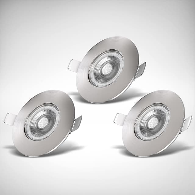 B.K.Licht - 3er Set LED Bad Einbaustrahler 230V flach, warmweiße Lichtfarbe, Lochmass 68mm, LED Spot, Deckenspots, Spots, Einbauleuchten, Einbauspots, Badezimmer, 90x25 mm, Matt-Nickel Nicht Dimmbar 3er Set Bad