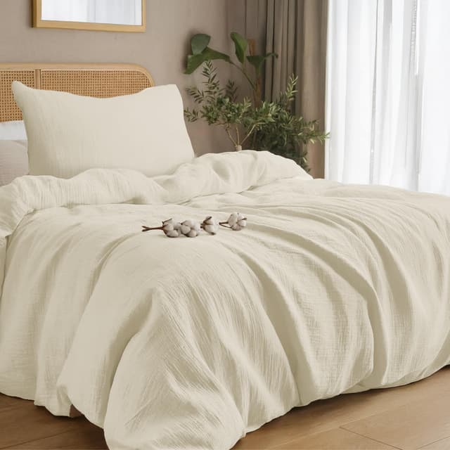 Dreamzie Musselin Bettwäsche 135x200 cm aus 100% Baumwolle – Bettwäsche Set mit 1 Bettbezug und 1 Kissenbezug 80x80 cm – Oeko-Tex Bettwäsche mit Reißverschluss – Beige Beige 135x200cm + 1 x Kissenbezug 80x80cm