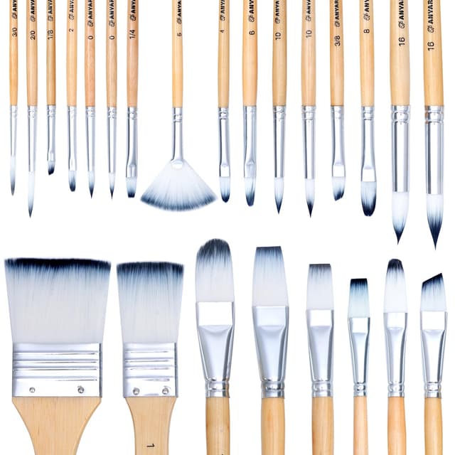 Anyart Pinselset 24 Stück Künstler Pinsel Set für Acrylfarben Malpinsel Aquarell Öl Ölfarben Paint Brush Steinmalerei Miniaturen Nagelpinsel Hochwertig Premium Nylon mit Aufbewahrungstasche