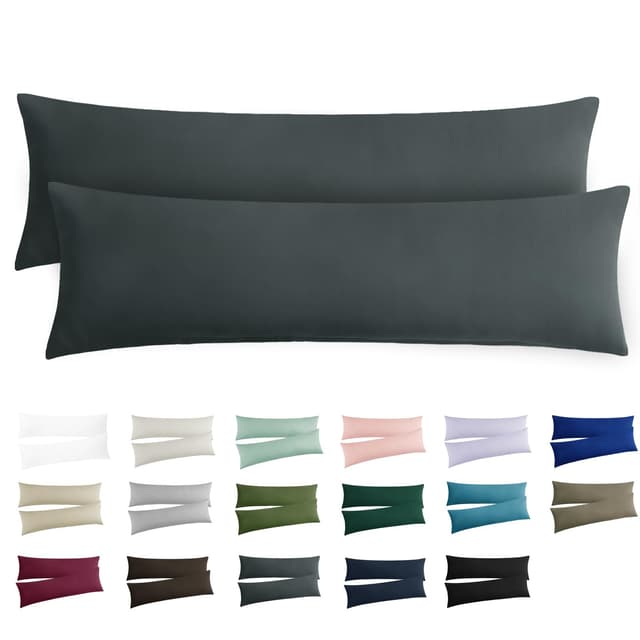 RUIKASI Kissenbezug 40x145 Grau 2er Set - Oeko Tex Seitenschläferkissen Bezug 40 x 145 cm Anthrazit mit Reißverschluss aus Mikrofaser, Seitenschläferkissenbezug 145x40 Pillow Case Pillow Cover 40 x 145 cm, 2 Stück 01 - Anthrazit