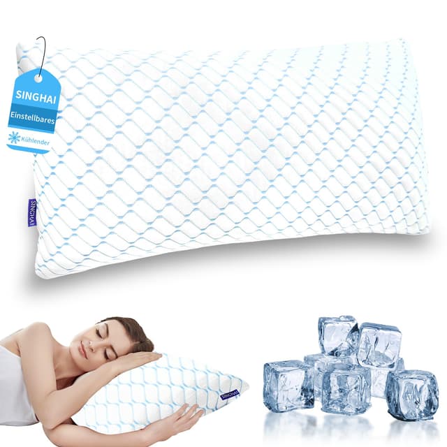 SINGHAI Kopfkissen 40x80 cm, Memory Foam Kissen, Kühlendes Kopfkissen, Flach Nackenkissen Orthopädisches Seitenschläferkissen (Blaue Welle, 40x80 cm) Blaue Welle 40x80 cm