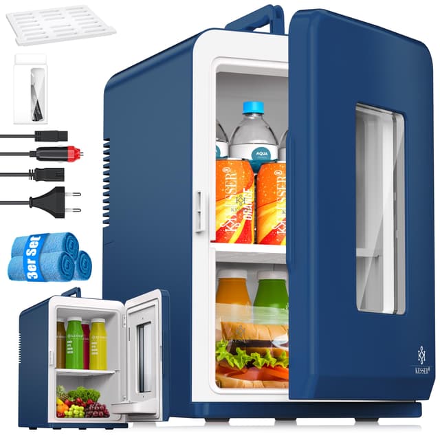 KESSER 2in1 Mini Kühlschrank Kühlbox 15 Liter Kühl und Heizfunktion Tragbarer AC DC 220-240V/12V Steckdose Zigarettenanzünder Warmhaltebox Mini-Thermobox Auto Büros Zimmer Camping Garten, Navyblau 15L Navyblau