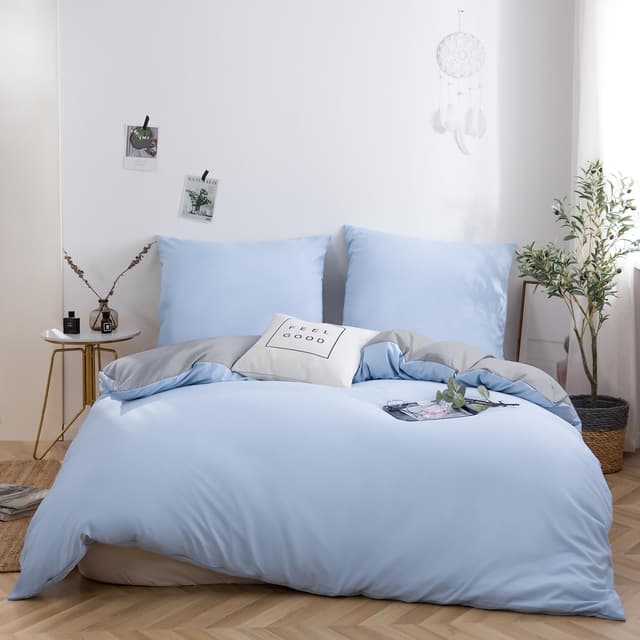 AYSW Bettwäsche gebürstet Microfaser 1 Bettbezug 200 X 200cm + 2 Kopfkissenbezug 80x80cm mit Reißverschluss Hell Grau/Spa Blau 200 x 200 cm Hellgrau/Spa Blau