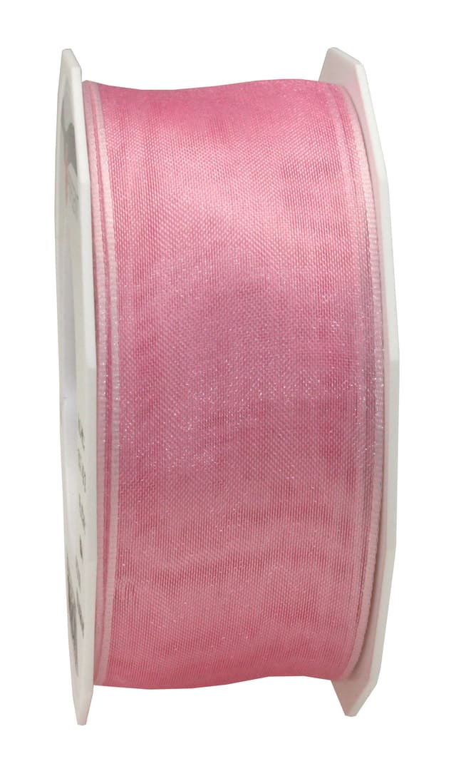 Präsent Four Seasons transparentes Band mit Drahtkante Pfingstrose, 25 m einfarbiges Stoffband, 40 mm Breite, leicht biegsames Schleifenband zum Dekorieren & Basteln, für besondere Anlässe 25-m-Rolle 40 mm Pfingstrose