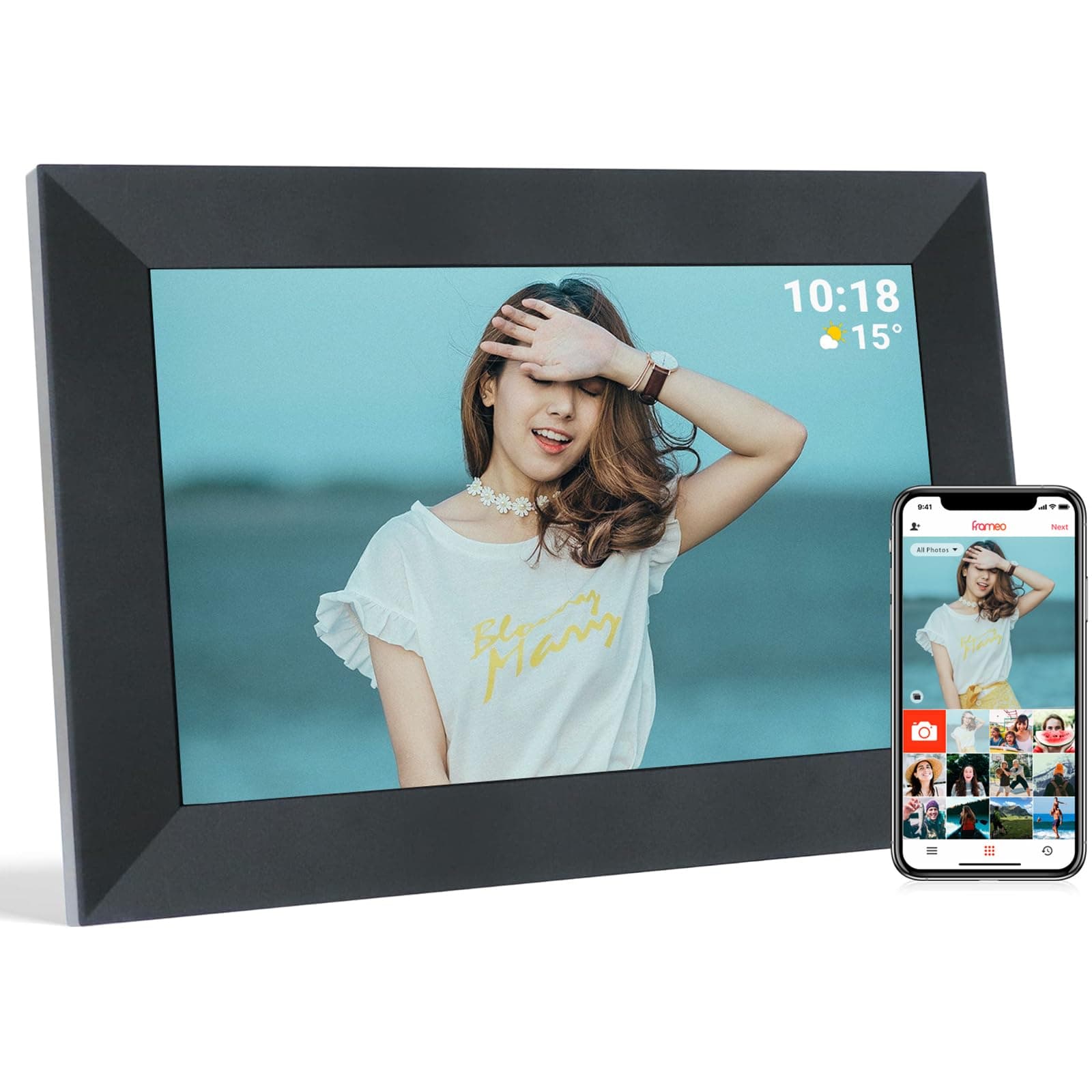 【Bildschirm-Upgrade】 Golony 1920 * 1200 Auflösung 10 Zoll IPS-Touchscreen WiFi Intelligenter Cloud Digitaler Fotorahmen 32GB Fotos und Videos von überall mit der Frameo-App Versenden 1080P Schwarze