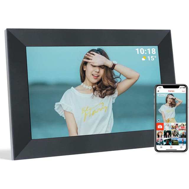 【Bildschirm-Upgrade】 Golony 1920 * 1200 Auflösung 10 Zoll IPS-Touchscreen WiFi Intelligenter Cloud Digitaler Fotorahmen 32GB Fotos und Videos von überall mit der Frameo-App Versenden 1080P Schwarze
