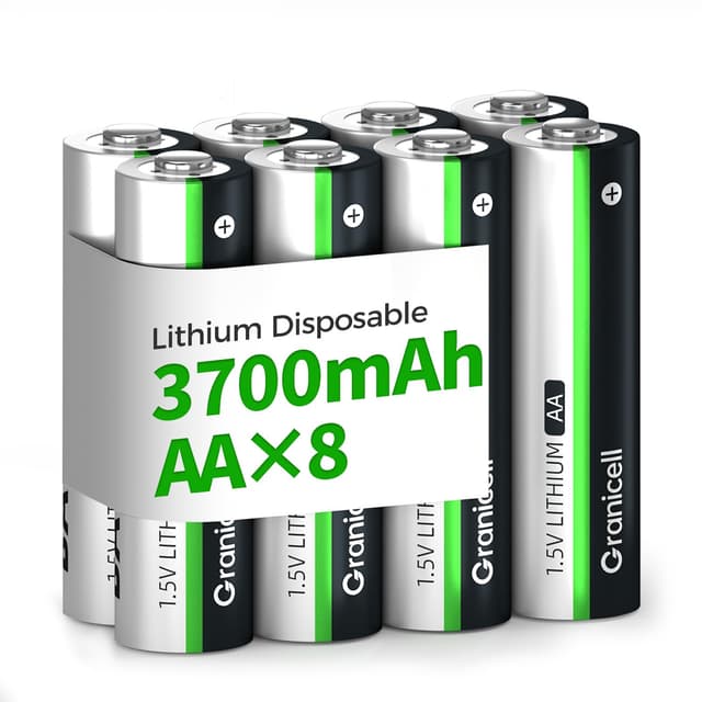Granicell 8Pack Lithium AA Batterien, 3700mAh Double A Batterie Nicht wiederaufladbar, 1.5V Batterie, Lithium Eisen AA Batterien mit längerer Lebensdauer für Taschenlampe, Spielzeug, Kamera 8 AA