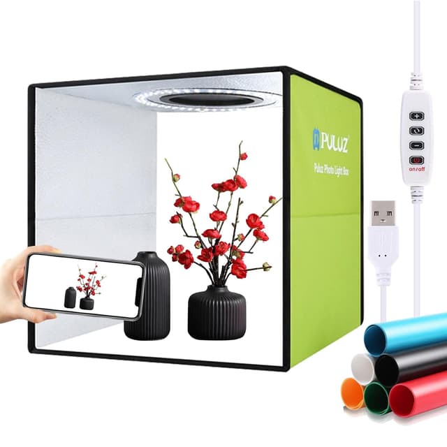 PULUZ Fotobox 30x30cm, 11.8 inch Fotostudio Box Dimmbare Lichtbox Fotografie mit 6 Farben Fotohintergrund, tragbares faltbares Lichtzelt CRI> 95 112pcs LED Ringlicht für Produktfotografie Grün_30x30cm