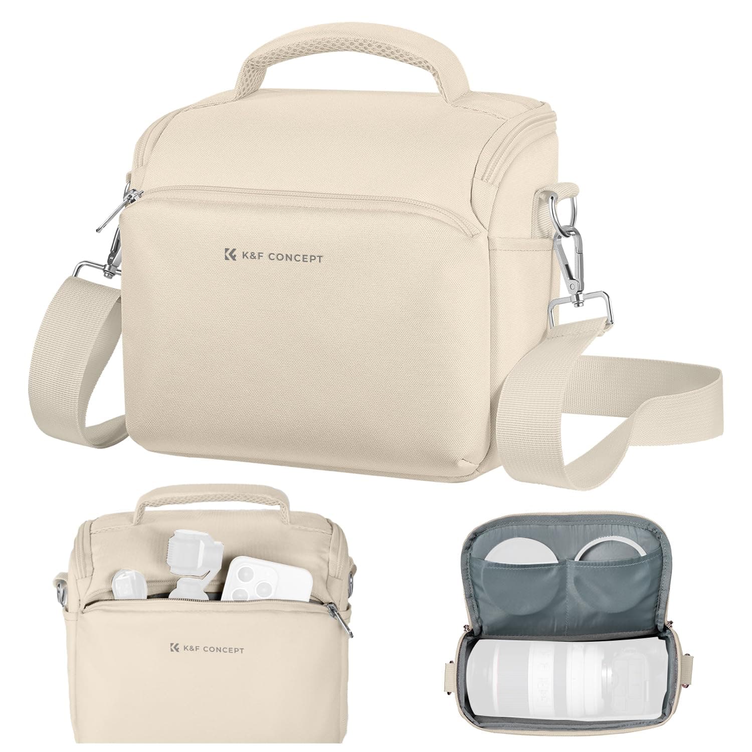 K&F Concept Kamera-Rucksack Schultertasche SLR-Taschen Umhängetasche Liner-Tasche Taschen für Fotografen Geeignet für den täglichen Gebrauch (Beige) D-beige