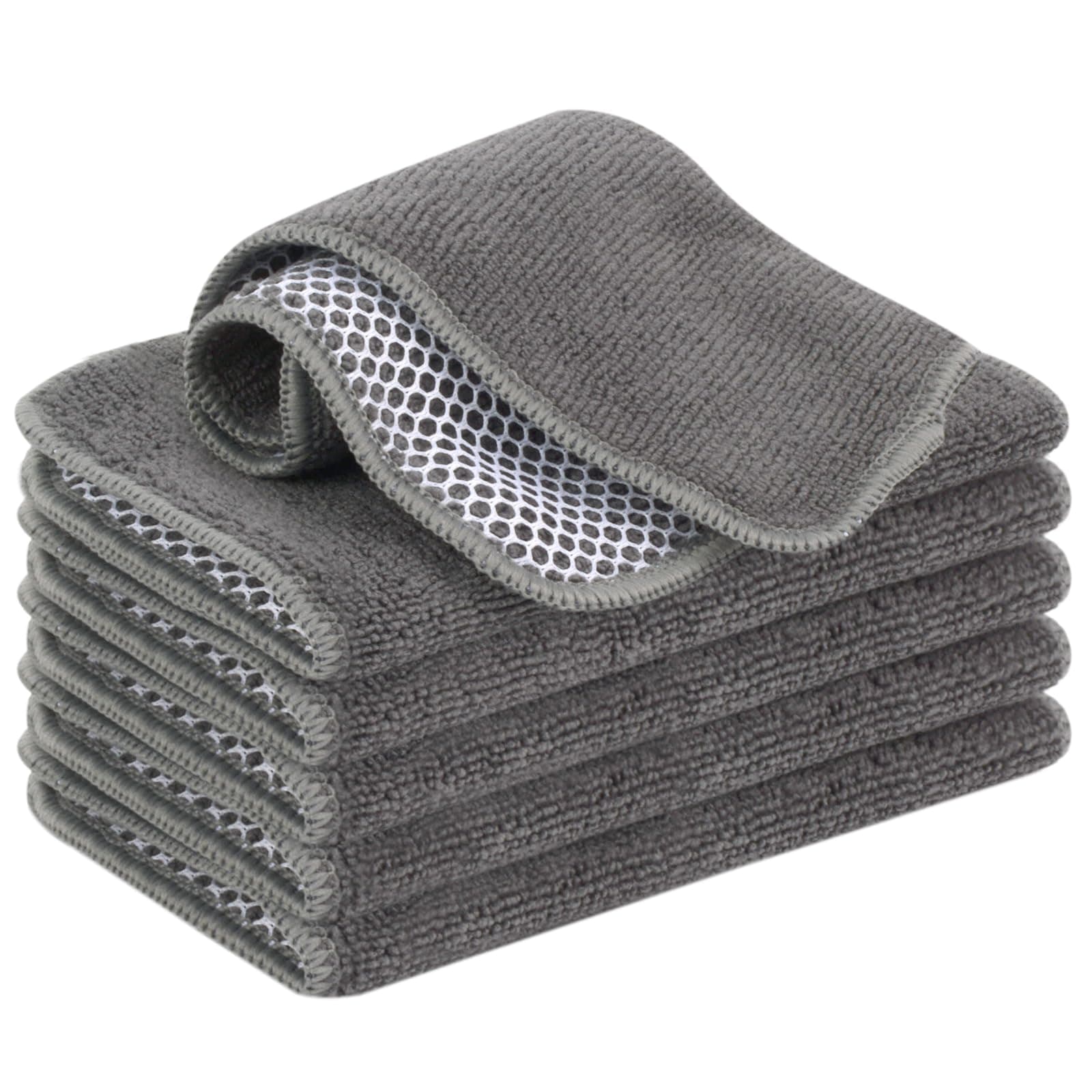 VIVOTE Microfaser Spültücher Spüllappen Waschbar Geschirrtücher Mit Poly-Mesh-Scheuerseite Abwaschtücher Küche Haushaltstücher Lappen Küche,6 Stück,20cmx20cm (Grau) Grau 6
