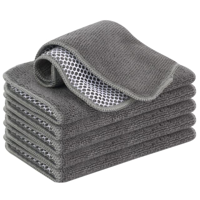 VIVOTE Microfaser Spültücher Spüllappen Waschbar Geschirrtücher Mit Poly-Mesh-Scheuerseite Abwaschtücher Küche Haushaltstücher Lappen Küche,6 Stück,20cmx20cm (Grau) Grau 6