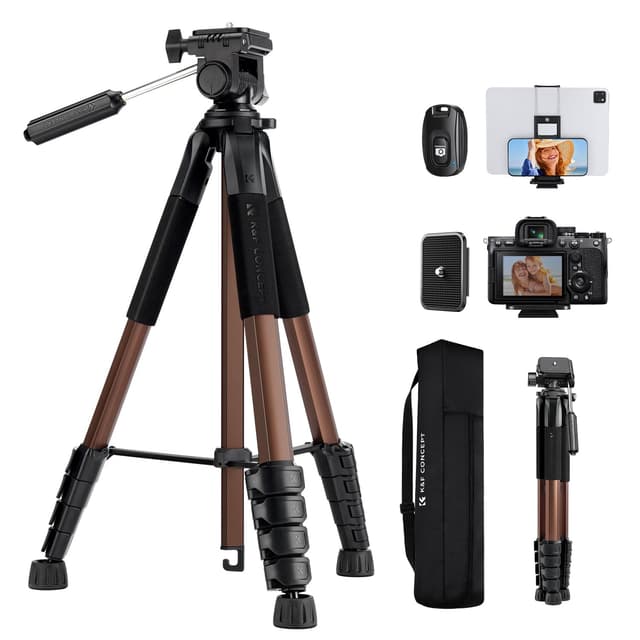 K&F Concept Kamerastativ S255A3+BV01, Leichtes Stativ mit Tasche,190cm Handystativ,Tripod für Canon Nikon Sony Kamera/DSLR/Camcorder, Stativ für Smartphone,Reisestativ mit Handy-Tablet-Halterung(Gold) 190cm Mit 2-In-1-Halterung(Gold)