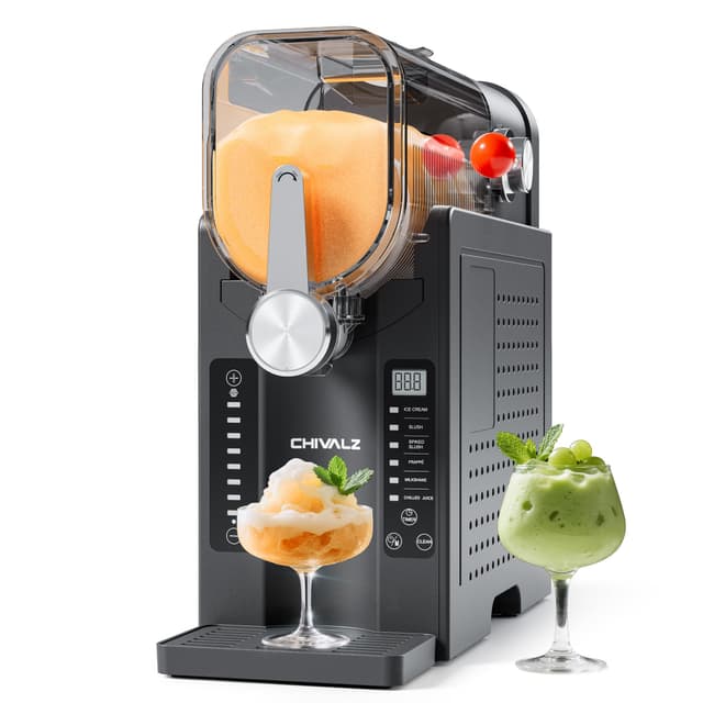 CHIVALZ Slush Maschine, 2L Slushie Machine für Zuhause für Slushi, Frappé, Milchshake & Margaritas, Ohne Eis Benötigt, LED Display, Selbstreinigend, Schwarz, AD03, 6 Programmen+1 Pack