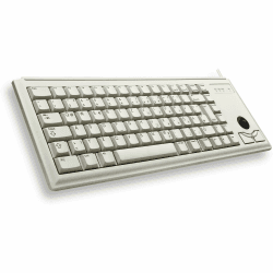 CHERRY G84-4400, Kompakte Tastatur mit Trackball, EU-Layout (QWERTY), Kabelgebunden (PS/2-Anschluss), 2 Maustasten, Mechanische CHERRY ML Switches, Grau US-Internationales Layout - QWERTY Einfarbig