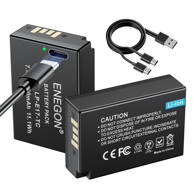 ENEGON LP-E17 Typ C Ladegerät Port Akkus 1500 mAh für Canon Rebel SL2, T6i, T6s, T7i, EOS R10, R8, RP, R50, R100, M3, M5, M6, EOS 200D, 250D, 77D, 750D, 760D, 800D, 8000D, RP Schwarz