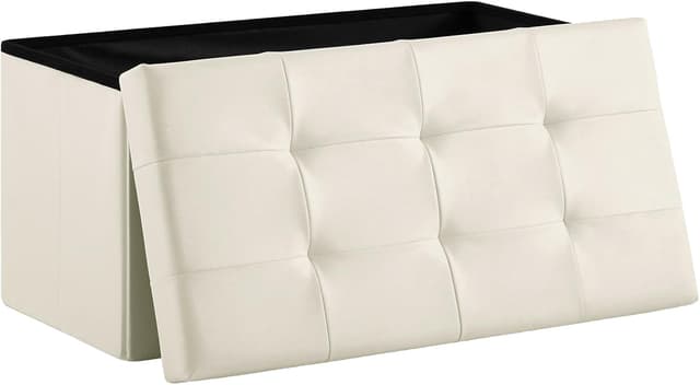 Zedelmaier Sitzbank mit Stauraum Sitzhocker faltbar belastbar bis 300 kg 76 x 38 x 38 cm(Beige) Kunstleder Beige 38T x 76B x 38H cm