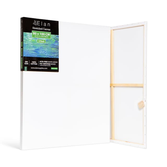 Elan Keilrahmen Leinwand 80x100 3er Set, 100% Baumwolle Leinwand zum Bemalen Groß, Leinwände für Acrylfarben 280GSM, Leinwände Groß, Keilrahmen 80x100 80x100 CM