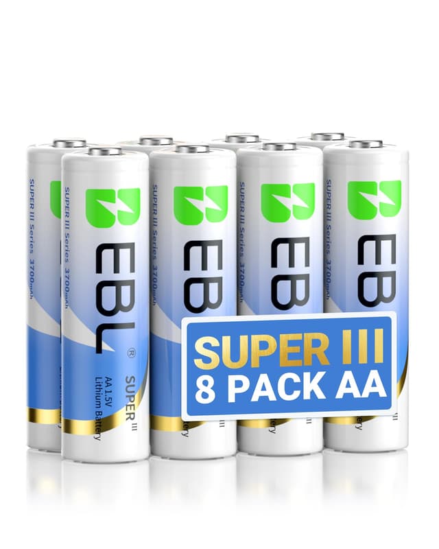 EBL AA Lithium Batterie 3700mAh 1.5V 8 Stück - Lithium Batterie AA Hochleistungs Hoher Kapazität, Nicht Wiederaufladbare Batterien AA für Blink Outdoor Camera, Digitalkamera, Spielzeug, Fernbedienung 8 Stück AA-Batterien