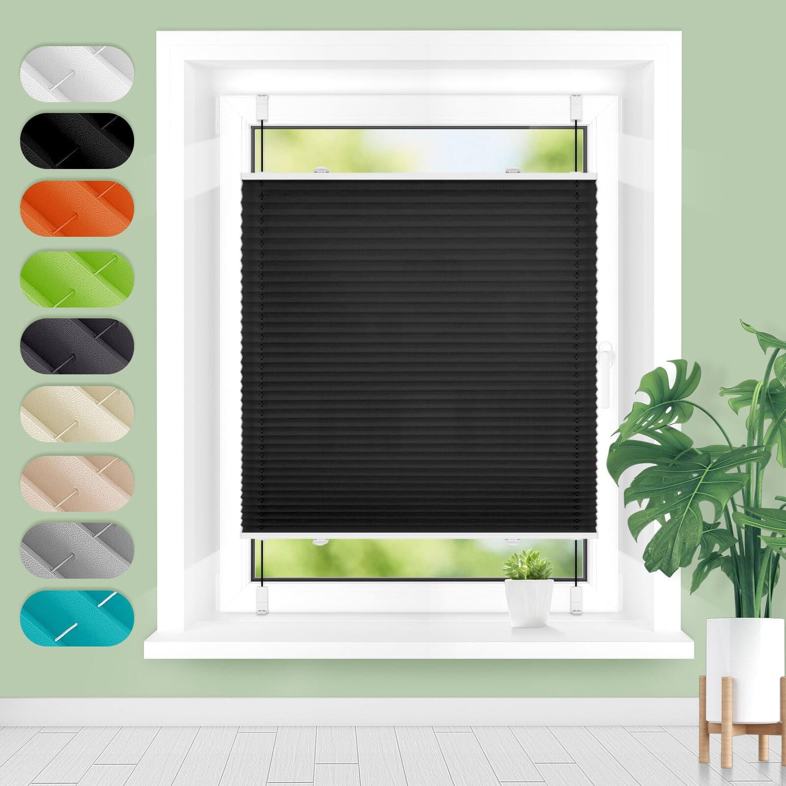 Homland Plissee ohne Bohren Klemmfix B35 x H90 cm Schwarz, Plissees für Fenster und Tür, Jalousie Easyfix Plisseerollo mit Klemmträger Sonnenschutz und Sichtschutz lichtdurchlässig Rollo Schwarz B35 x H90 cm
