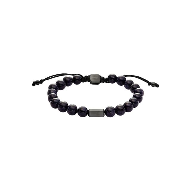 Fossil Herren-Edelstahl-Perlenarmband mit Schieberverschluss Tiefschwarz