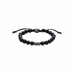 Fossil Herren-Edelstahl-Perlenarmband mit Schieberverschluss Tiefschwarz
