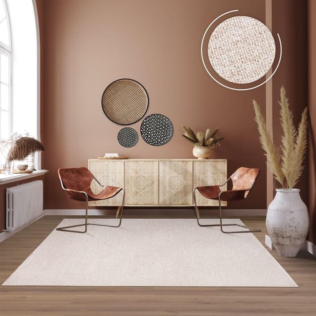 TT Home Waschbarer Wohnzimmer Teppich Esszimmer Kurzflor Unifarben Melierte Optik Modern, Farbe:Creme, Größe:280x380 cm 280x380 cm Creme