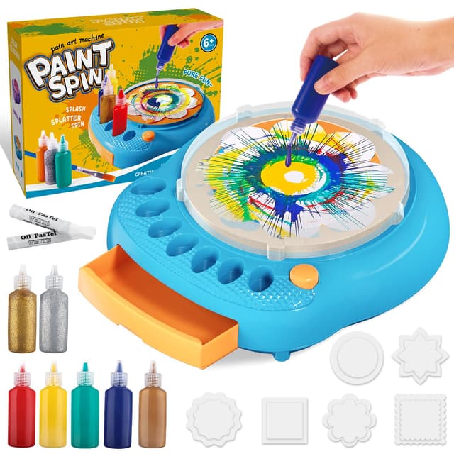 TingingYuli Kunst und Handwerk für Kinder im Alter von 4-8 Jahren, Farbe-Drehkunst-Maschinen-Set, coole Mal-Spinner-Spielzeuge-Sets, kreative Kunstmaterialien Geschenke für Jungen und Mädchen (Blau)