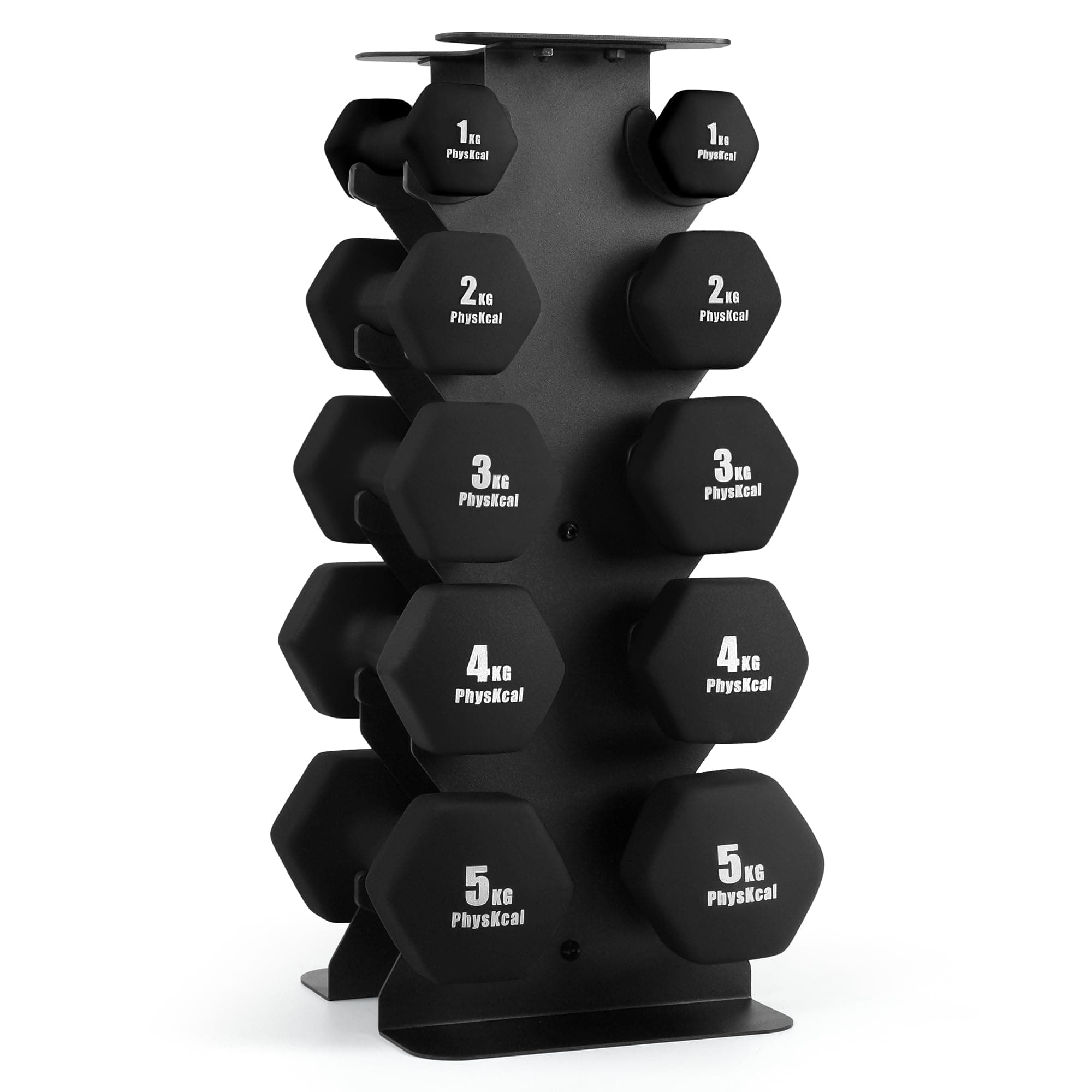 PhysKcal Kurzhantel-Set, Hanteln Set und Aufbewahrungsständer für Heimtraining, Fitnessstudio 30kg | Vollständig schwarz