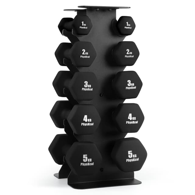 PhysKcal Kurzhantel-Set, Hanteln Set und Aufbewahrungsständer für Heimtraining, Fitnessstudio 30kg | Vollständig schwarz