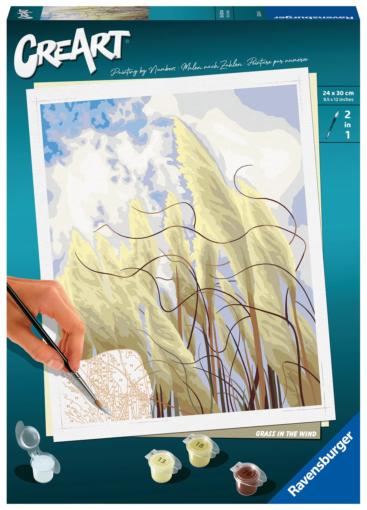 Ravensburger CreArt 23611 - Gras im Wind - Malen nach Zahlen Erwachsene, DIY Malset mit Pinsel und Acrylfarben, Geschenk für Frauen und Männer, Malen für Erwachsene